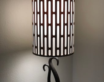 Lasergesneden hout en canvas lampenkap in bamboe - rooster mesh design - Verkrijgbaar in teak, mahonie, walnoot, zebrahout en meer!