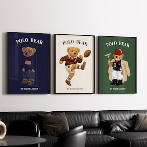 Bear Set of 3 Wall Art, Fashion Magazine Poster Vintage Fashion Magazine Poster, Printable Luxury Fashion Print Bear Poster Teddy Bear Art