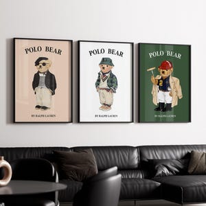 Luxus Polo Bär 3er Set Kunst Mode Poster, Magazin Poster Vintage Mode, Magazin Poster Druckbar Polo Ralph Luxus Mode Polo Bear