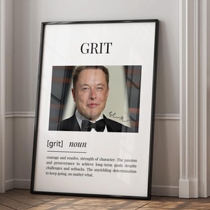 Grit Definition, Elon Musk Poster, Elon Musk Signature Elon Musk autographs Grit Definition Poster, Motivation Wall Art, Digital Download