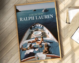Vintage Fashion Boat Art Print, Retro Luxury Poster, Digital Download