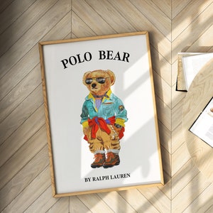 Poster Polo Bear, stampa Ralph Lauren, poster stile Polo Bear bianco, arte murale Polo Bear, copertina di moda di lusso, arte murale Polo Bear