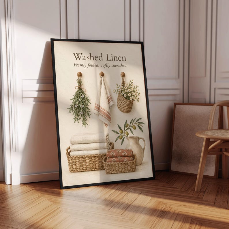 Washed Linen Poster, Farmhouse Laundry Wall Art, Cozy Home Decor Print ...