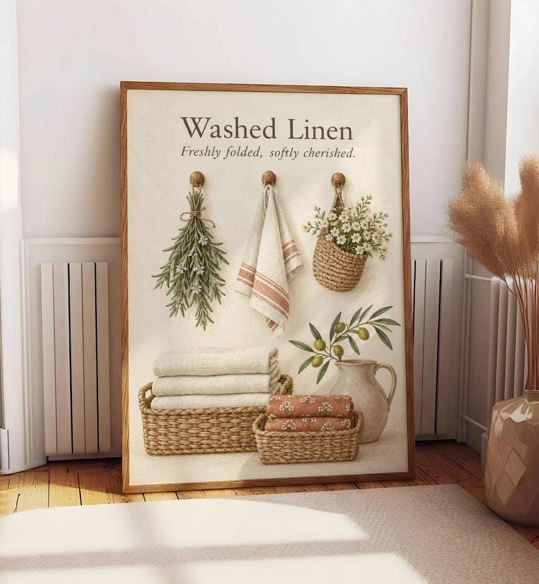 Washed Linen Poster, Farmhouse Laundry Wall Art, Cozy Home Decor Print ...