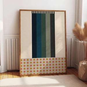 Geometric Abstract Poster, Minimalist Retro Wall Art, Blue Green Stripe Print, Modern Home Decor, Living Room Bedroom Office Poster