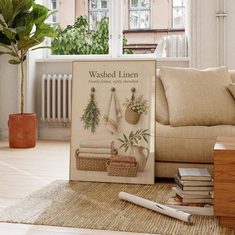 Washed Linen Poster, Farmhouse Laundry Wall Art, Cozy Home Decor Print ...