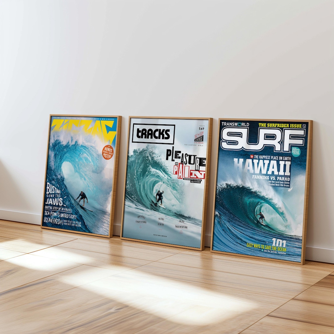 Vintage Surf Magazine Covers Poster Set, Coastal Beach House Wall Art ...