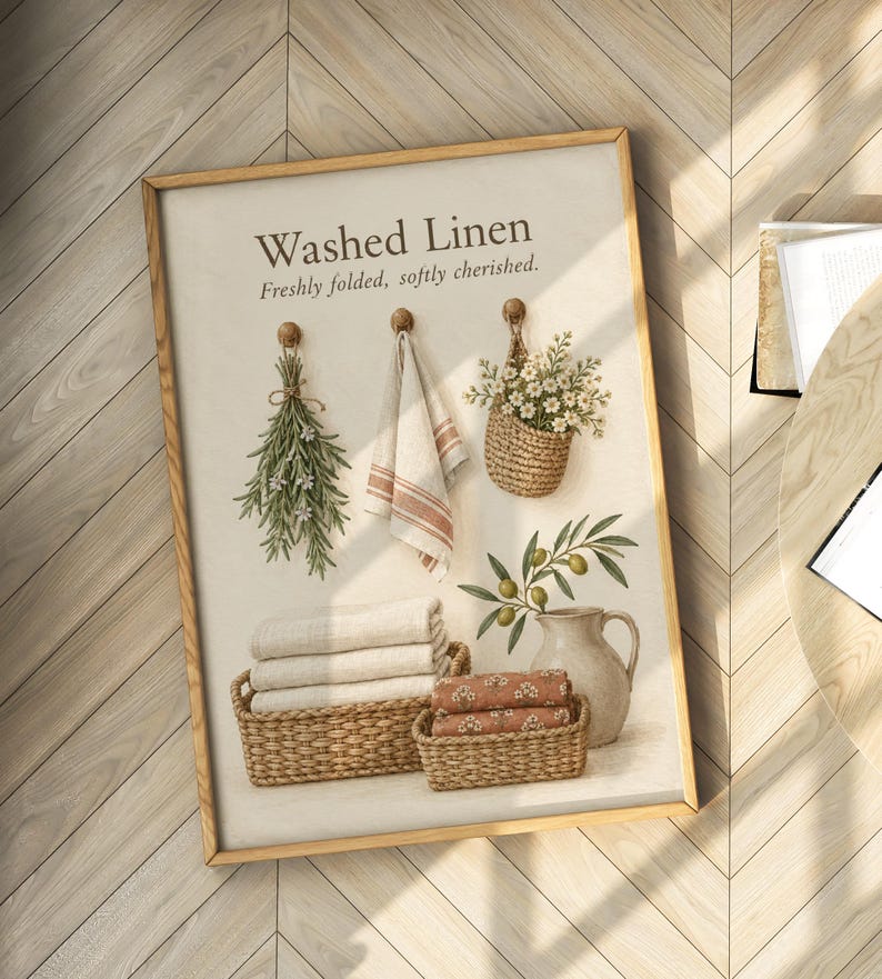 Washed Linen Poster, Farmhouse Laundry Wall Art, Cozy Home Decor Print ...