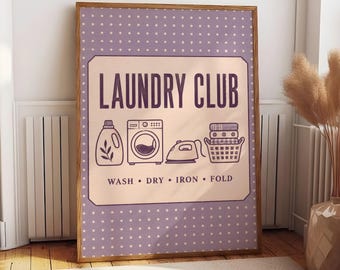 Laundry Club Poster, Vintage Laundry Room Wall Art, Wash Dry Iron Fold Print, Retro Utility Decor, Laundry Room Sign, Home Organizer Art
