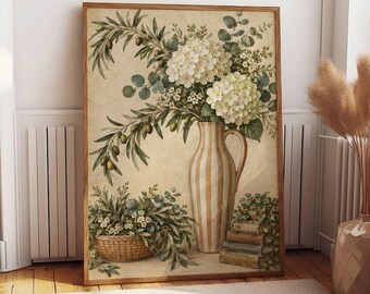Vintage Botanical Poster, Olive Branch Wall Art, Rustic Floral Print, Cottagecore Decor, Kitchen Dining Room Poster, Home Gift