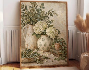 Vintage Botanical Still Life Poster, Rustic Floral Wall Art, Cottagecore Kitchen Decor, Neutral Home Print, Elegant Nature Poster