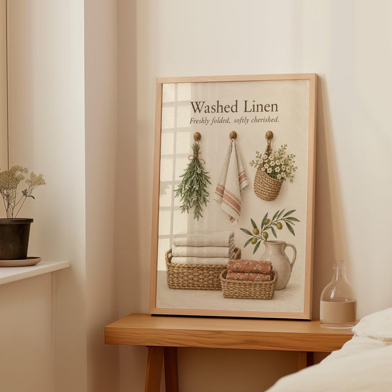 Washed Linen Poster, Farmhouse Laundry Wall Art, Cozy Home Decor Print ...