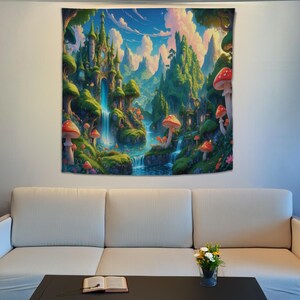 Tapisserie forêt fantastique, tapisserie magique, décoration de chambre magique, tapisserie nature, tenture murale, cadeau forêt magique, art forêt enchantée