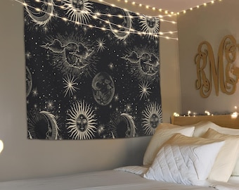 Sol- och månetapet, himmelsk väv, trendig väggdekor, astrologitapet, present till henne, himmelsk dekor, vardagsrumstapet