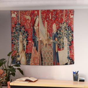 The Lady and The Unicorn Hearing Tapestry, Medieval Tapestry, Unicorn Tapestry, Medieval Wall Art, Wall Decor Ideas, Wall Hanging