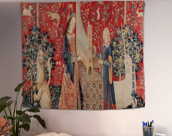 The Lady and The Unicorn Hearing Tapestry, Medieval Tapestry, Unicorn Tapestry, Medieval Wall Art, Wall Decor Ideas, Wall Hanging