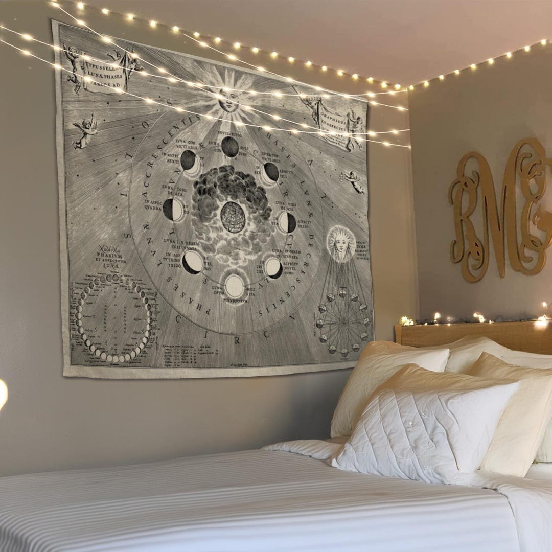 Moon Phase Tapestry, Lunar Phases Art, Astrology Tapestry, Celestial ...