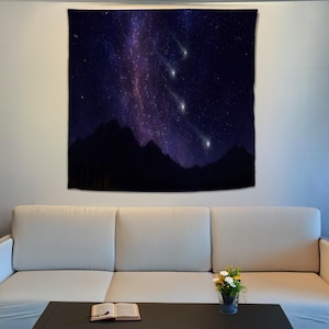 Night Sky Mountain Tapestry, Night Sky Wall Decor, New Home Gift, Sky View Wall Art, Landscape Tapestry, Stars Wall Hanging, Nature Tapestry