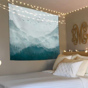 Foggy Forest Wall Tapestry, Mountain Tapestry, Mountain Wall Decor, Landscape Tapestry, Wall Hanging Nature, Housewarming Gift,Bedroom Decor