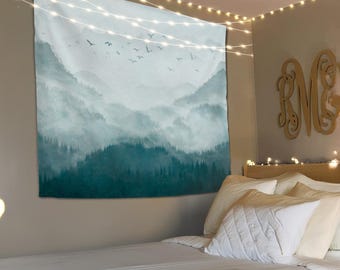 Foggy Forest Wall Tapestry, Mountain Tapestry, Mountain Wall Decor, Landscape Tapestry, Wall Hanging Nature, Housewarming Gift,Bedroom Decor