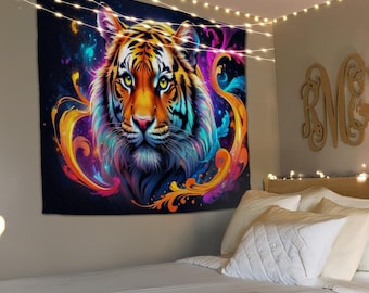 Trend Tiger Tapestry, Tiger Aesthetic Wall Hanging, Large Wall Art, Home Decor, Wild Animal Wall Art, Animal Tapestry, Wall Hanging Decor