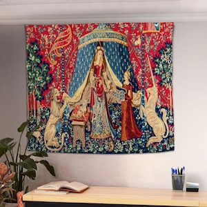 The Lady and the Unicorn Wall Tapestry, Medieval Room Wall Decor, Medieval Backdrop, Historical Wall Art, Wall Hanging, Medieval Tapestry