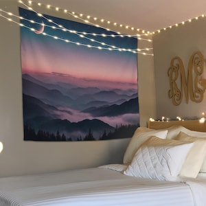 Forest Landscape Tapestry, Mountain Tapestry, Housewarming Gift, Mountain Wall Art, Dorm Room Decor, Mountain Scene Art,Living Room Tapestry