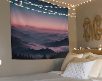 Forest Landscape Tapestry, Mountain Tapestry, Housewarming Gift, Mountain Wall Art, Dorm Room Decor, Mountain Scene Art,Living Room Tapestry