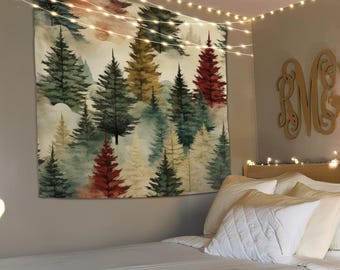 Watercolor Pine Tree Tapestry, Forest Tapestries, Landscape Tapestry, Forest Wall Hangings, Tree Wall Tapestry,Nature Decor,Wall Hanging Art