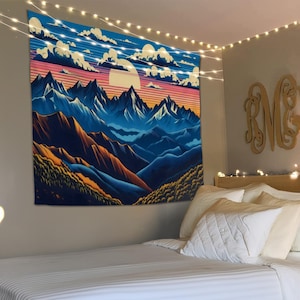 Mountain Tapestry, Home Decoration, Sunset Tapestry, Cozy Home Decor, Landscape Tapestry, Nature Wall Hanging, Mountain Scene Art