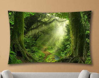 Green Forest Tapestry, Nature Scenery Wall Tapestry, Home Decoration, Tree Tapestry, Jungle Wall Decor, Nature Wall Art, Wall Hanging