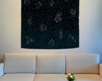 Zodiac Wall Tapestry, Celestial Tapestry, Astrology Decor, Constellation Art, Zodiac Wall Decor, Horoscope Wall Art, Large Wall Hanging