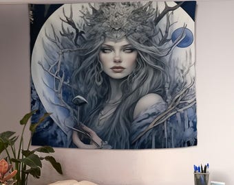 Mondgöttin und Vollmond Wandteppich, Göttin Wandkunst, Lunar Design Dekor, spirituelle Verbindung, Mond Liebhaber Geschenk, Mondgöttin Kunst
