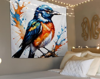 Tapiz de pájaros coloridos, regalo para amantes de las aves, tapiz bohemio, decoración estética del hogar, arte mural de pájaros, decoración de sala de estar, tapiz para colgar en la pared