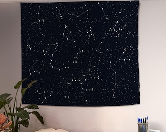 Sterne Wandbehang, Astrologie-Dekor, Sternbild-Wandkunst, dekorativer Wandteppich, Housewarminggeschenk, Nachthimmel-Wandbehang