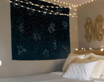 Zodiac Wall Tapestry, Constellation Decor, Astrology Tapestry, Black Horoscope Wall Hanging, Astrology Gift, Living Room Bedroom Decoration