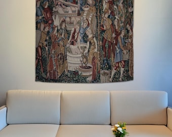 Medieval Spices Being Gathering and Mixed Tapestry, Medieval Tapestry, Large Wall Tapestry, Housewarming Gift, Medieval Wall Art