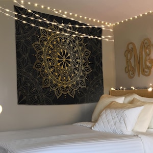 Mandala Tapestry, Hanging Tapestry, Indian Tapestry, Gold Mandala, Meditation Tapestry, Hippie Mandala, Mandala Art Work, Wall Hanging