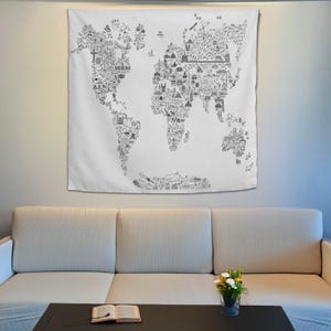 Tapisserie carte du monde, cadeau carte du monde, tenture murale pour chambre de bébé, décoration murale carte du monde, oeuvre d'art murale pour salon, tenture murale tapisserie