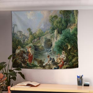 Damen am See Wandteppich, Mittelalterlicher Wandteppich, Großes Wandtuch, Einweihungsparty Geschenk, Wandbehang, Antiker Wandteppich, Wohnkultur