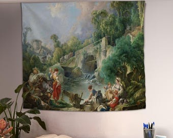 Ladies at Lake Wall Tapestry, Medieval Tapestry, Large Wall Tapestry, Housewarming Gift, Wall Hanging, Antique Tapestry, Home Decor