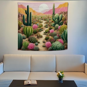 Tapiz de cactus, arte de pared de México, decoración mexicana, tapiz para sala de estar, tapiz para colgar en la pared, regalo de decoración, tapiz estético, arte de pared grande