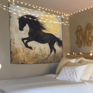 Black Horse Wall Tapestry, Horse Lover Gift, Horse Wall Art Decor, Gift for Her, Horse Wall Art, Dorm Room Decoration, Tapestry Wall Hanging