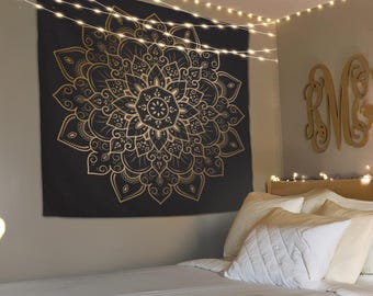 Mandala Tapestry Wall Hanging, Yoga Tapestry, Hanging Tapestry, Gold Mandala, Meditation Tapestry, Mandala Art Work, Dorm Tapestry,Zen Decor