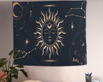 Tapeçaria das Fases da Lua, Tapeçaria de Parede com Tema da Lua, Tapeçaria Celestial para Parede, Presente de Astrologia, Decoração Celestial da Lua, Tapeçaria para Pendurar na Parede, Decoração para Casa