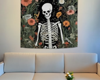 Skeleton Tapestry, Occult Tapestry, Skeleton Aesthetic Wall Hanging, Dorm Room Decor, Gift for Goth Lovers, Home Decor, Gothic Wall Art