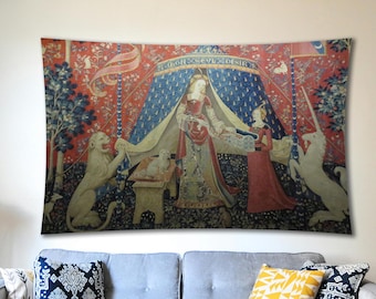 Lady and Unicorn Medieval Tapestry Print, Histroy Lover Gift, Classic Wall Decor, Unicorn Wall Hanging, Room Wall Decor