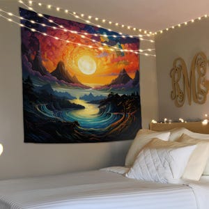 Colorful Landscape Tapestry, Mountain Wall Decor, Nature Wall Hanging, Scenery Tapestry Art, Living Room Tapestry, Large Wall Hanging