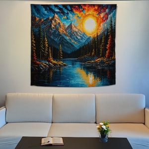 Sunset Mountain Tapestry, Landscape Tapestry, Nature Wall Hanging, Forest Tapestry, Landscape Wall Decor, Tapestry Hanging,Mountain Wall Art