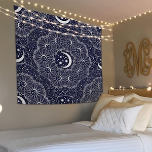 Arazzo lunare, Luna e stelle, Arazzo lunare, Arazzo celeste, Arazzo da parete, Arazzo di cotone, Arazzo da camera da letto, Arazzo da parete